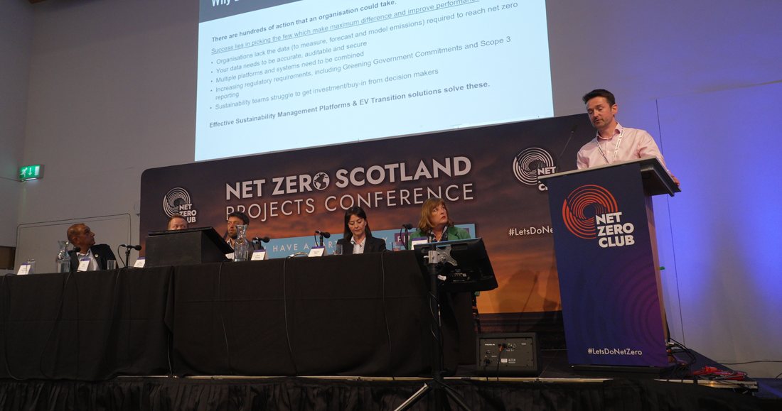 On stage at the Net Zero Scotland Projects Conference